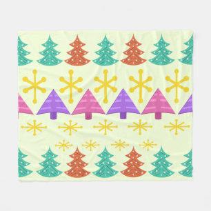 Atomic Era Christmas Trees Kitsch Light Fleece Blanket