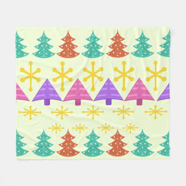 Atomic Era Christmas Trees Kitsch Light Fleece Blanket (Front (Horizontal))