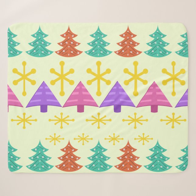 Atomic Era Christmas Trees Kitsch Light Sherpa Blanket (Front (Horizontal))