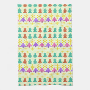 Atomic Era Christmas Trees Kitsch Light Tea Towel