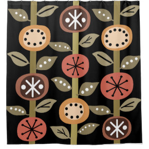 Atomic Era Flowers Art Black Colourful Shower Curtain