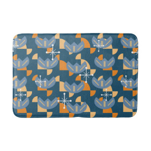 Atomic Era Funky Flowers (Blue & Orange) Bath Mat