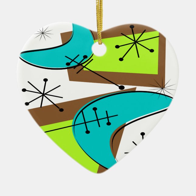 Atomic Era Inspired Boomerang Design Ceramic Tree Decoration (Front)