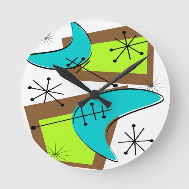 Atomic Era Inspired Boomerang Design Round Clock (Front)