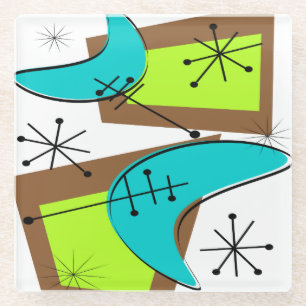 Atomic Era Inspired Boomerang Design Sandstone Coa Glass Coaster