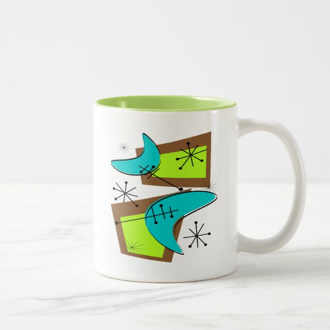 Atomic Era Inspired Boomerang Design Two-Tone Coffee Mug (Right)