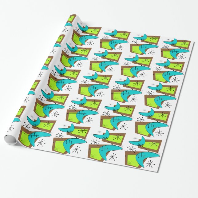 Atomic Era Inspired Boomerang Design Wrapping Paper (Unrolled)