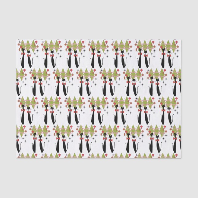 Atomic Era MCM Christmas Cool Cat Tissue Paper (Front)