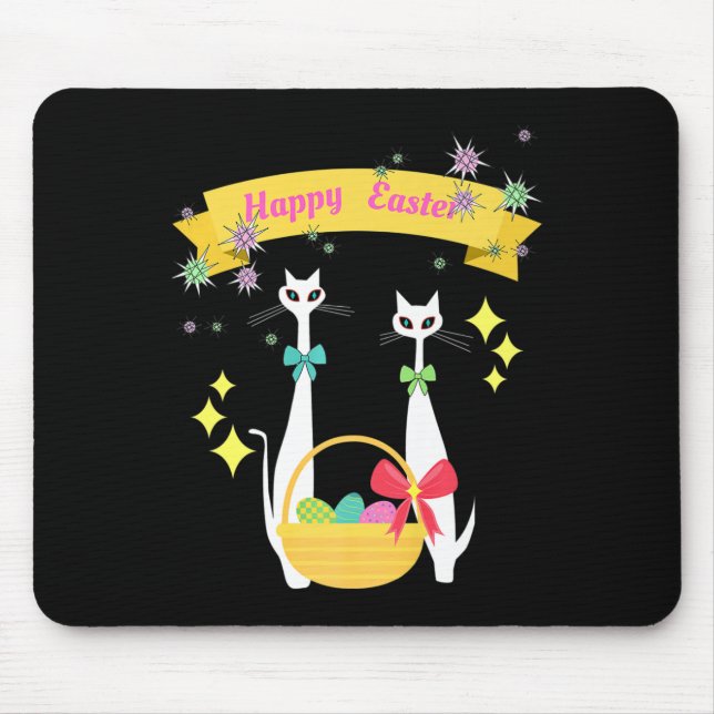 Atomic Era Mid Century Modern Cool Cat Happy Easte Mouse Mat (Front)