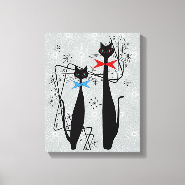 Atomic Era Mid Century Modern Cool Cat Pair Canvas Print (Front)