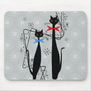 Atomic Era Mid Century Modern Cool Cat Pair Mouse Mat