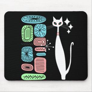 Atomic Era Mid Century Modern White Cat Mouse Mat