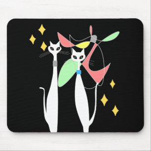 Atomic Era Mid Century Modern White Cat Mouse Mat