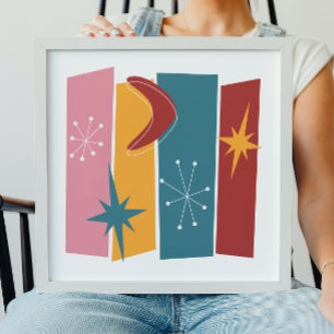 Atomic Era Rectangles Boomerang Starburst Mid Mod Poster