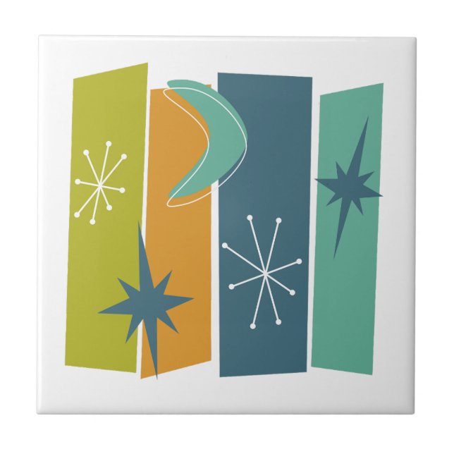 Atomic Era Rectangles Boomerang Stars Mid Mod Tile (Front)
