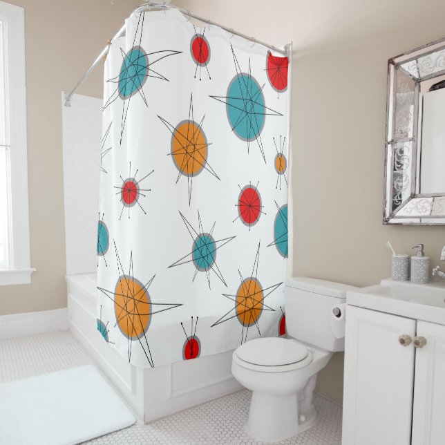 Atomic Era Retro Planets Shower Curtain (In Situ)
