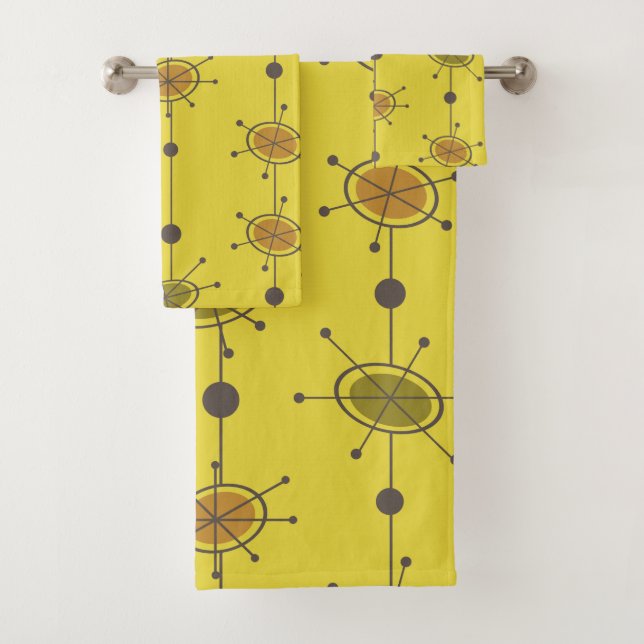 Atomic Era Satellites Chartreuse Bath Towel Set (Insitu)