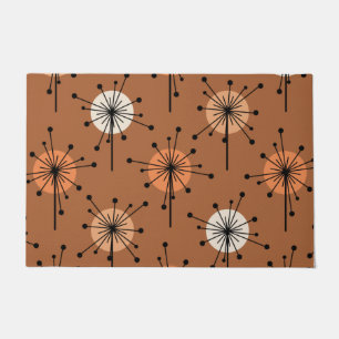 Atomic Era Sputnik Starburst Flowers Burnt Orange Doormat