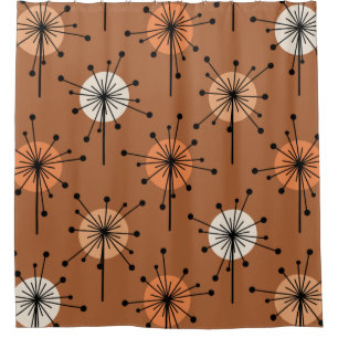 Atomic Era Sputnik Starburst Flowers Burnt Orange Shower Curtain