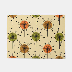 Atomic Era Sputnik Starburst Flowers Earth Tones Doormat