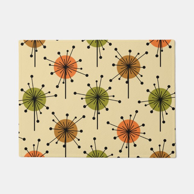 Atomic Era Sputnik Starburst Flowers Earth Tones Doormat (Front)