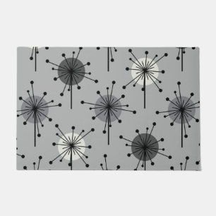 Atomic Era Sputnik Starburst Flowers Grey Doormat