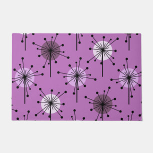 Atomic Era Sputnik Starburst Flowers Purple Lilac Doormat