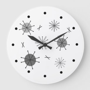 Atomic Era Starburst Planets Black White Large Clock