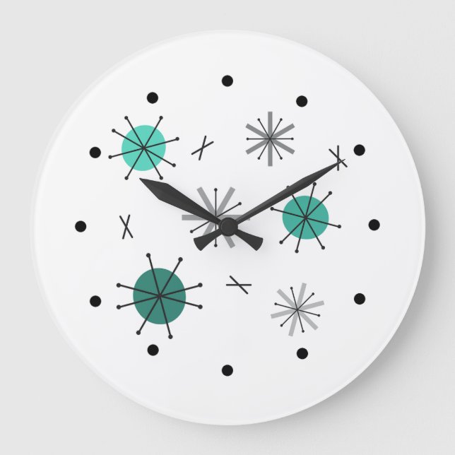 Atomic Era Starburst Planets Turquoise Large Clock (Front)