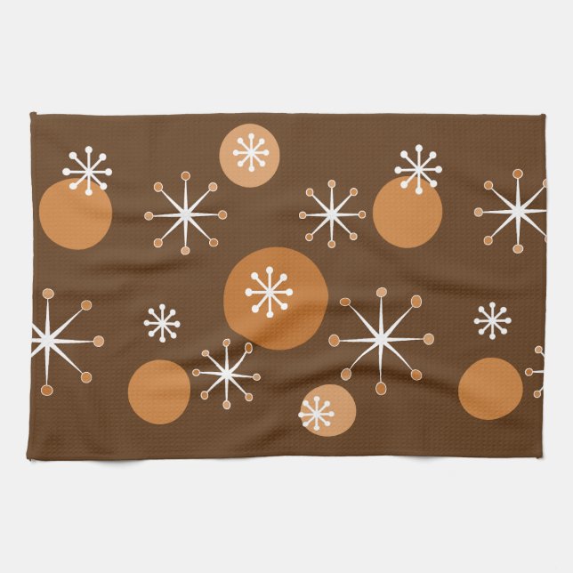 Atomic Era Starbursts Burnt Orange Tea Towel (Horizontal)