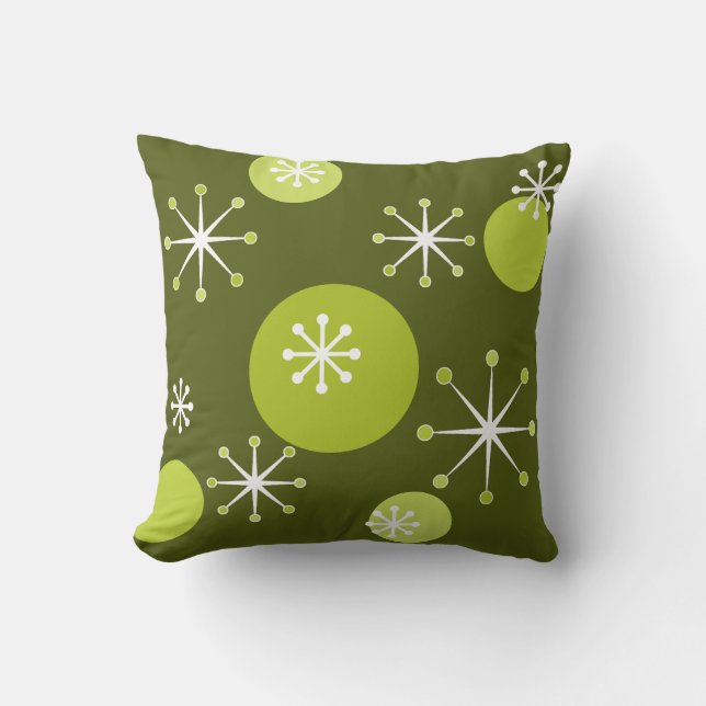 Atomic Era Starbursts Olive Green Cushion (Front)