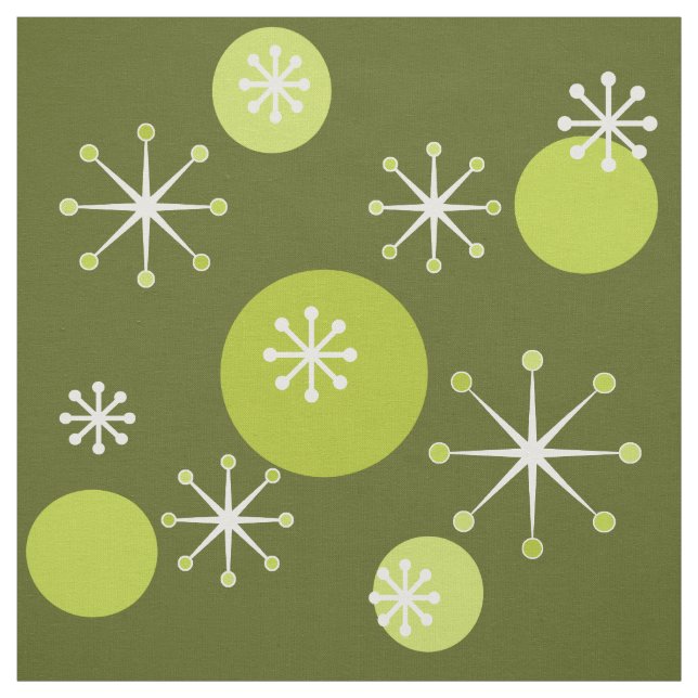 Atomic Era Starbursts Olive Green Fabric (Swatch)