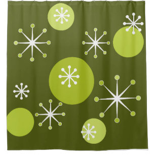 Atomic Era Starbursts Olive Green Shower Curtain