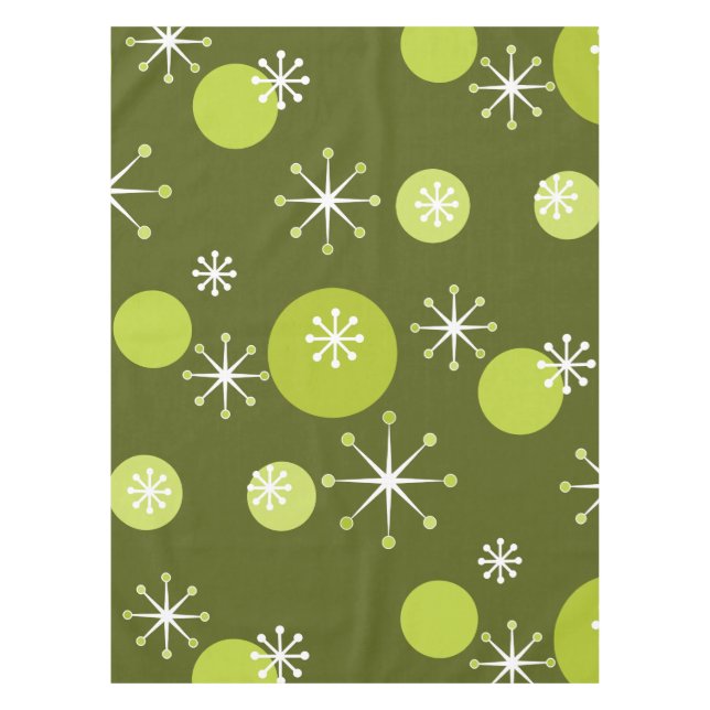 Atomic Era Starbursts Olive Green Tablecloth (Front)