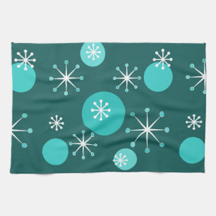 Atomic Era Starbursts Teal Tea Towel
