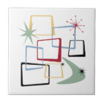 Atomic Era Stars Boomerang Squares Mid Century Tile<br><div class="desc">Add that splash of fun and colour to your kitchen or bathroom with this fabulous atomic era mid century modern ceramic tile. This design features abstract squares,  starbursts,  and a boomerang in the colours of red,  green,  blue,  yellow,  and black... so funky!</div>