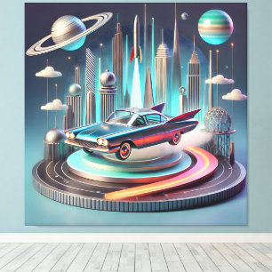 Atomic Futuristic Big Fins Coupe Car Canvas Print