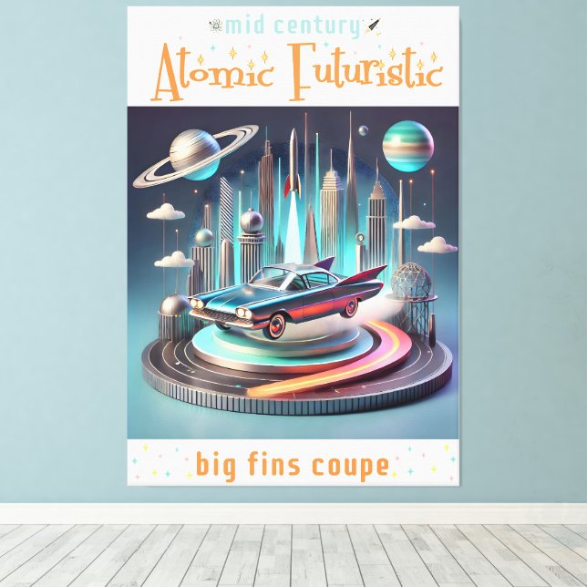 Atomic Futuristic Big Fins Coupe Car Canvas Print (Insitu(Wood Floor))