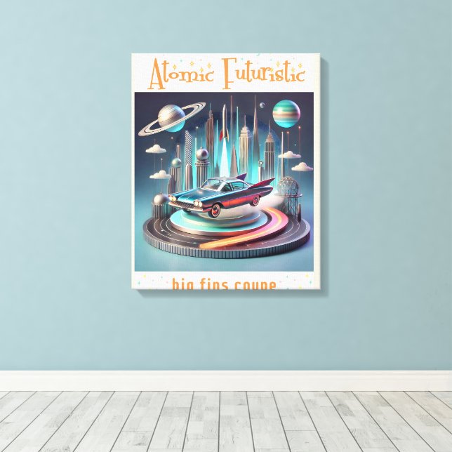 Atomic Futuristic Big Fins Coupe Car Canvas Print (Insitu(Wood Floor))