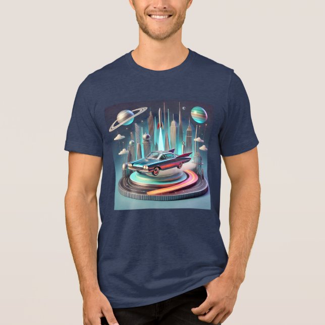 Atomic Futuristic Big Fins Coupe Car Tri-Blend Shirt (Front)