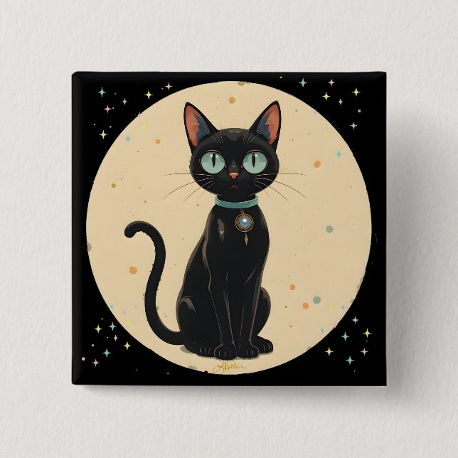 Atomic Futuristic Black Cat Moon 15 Cm Square Badge (Front)