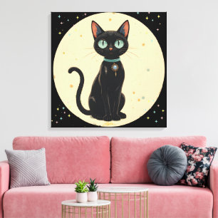 Atomic Futuristic Black Cat Moon Canvas Print