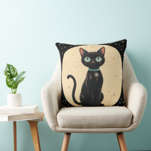 Atomic Futuristic Black Cat Moon  Cushion