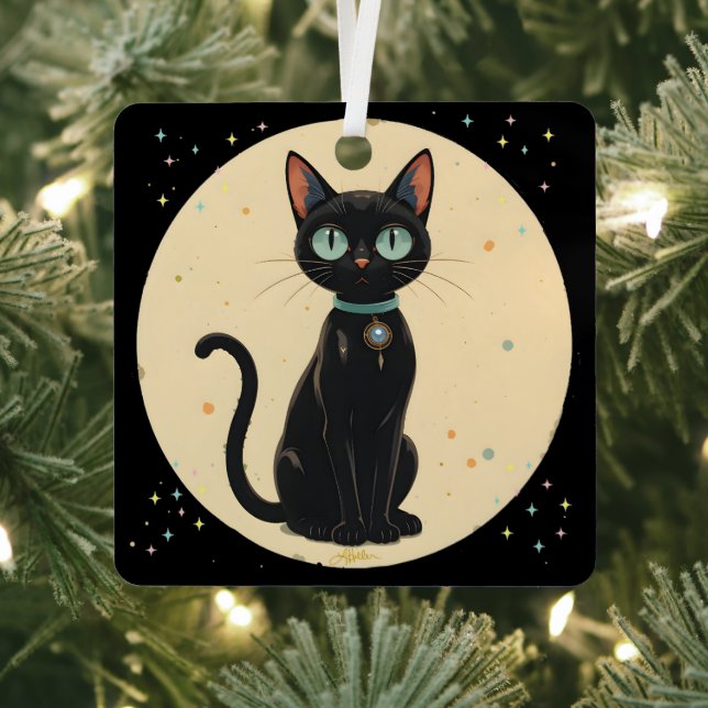 Atomic Futuristic Black Cat Moon Metal Tree Decoration (Insitu)