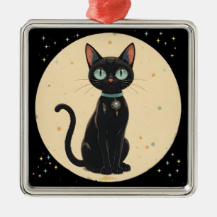Atomic Futuristic Black Cat Moon Metal Tree Decoration