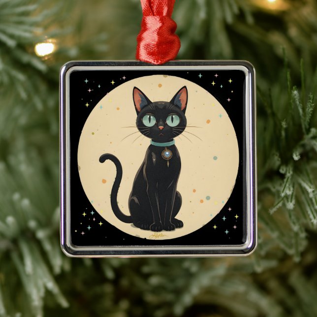 Atomic Futuristic Black Cat Moon Metal Tree Decoration (Tree)
