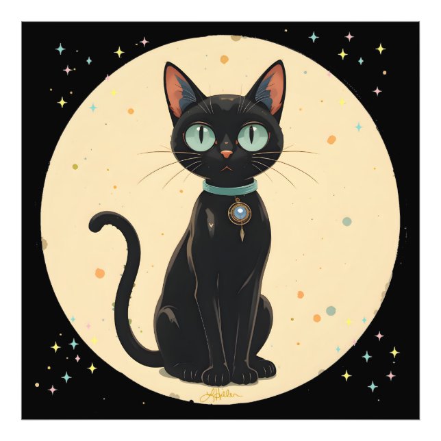 Atomic Futuristic Black Cat Moon Photo Print (Front)
