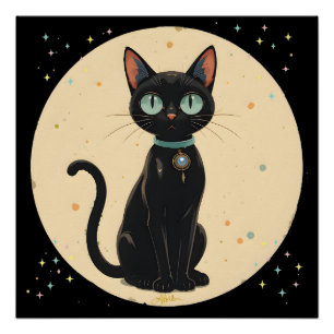 Atomic Futuristic Black Cat Moon Poster