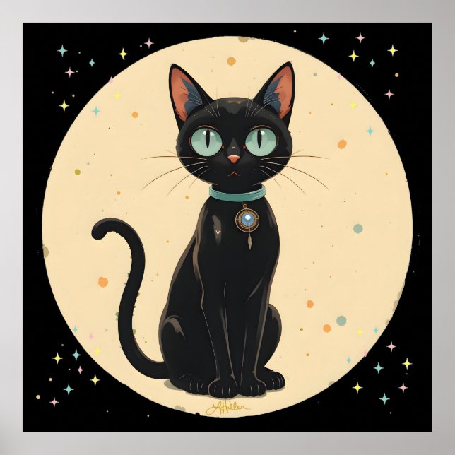 Atomic Futuristic Black Cat Moon Poster (Front)