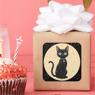 Atomic Futuristic Black Cat Moon Square Sticker